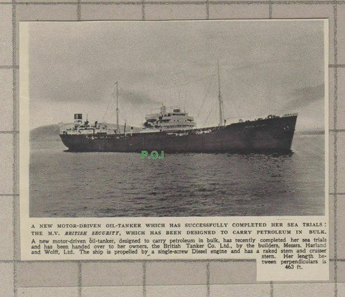 C1872) New Oil Tanker MV BRITISH SECURITY Harland & Wolff - 1948 Clip
