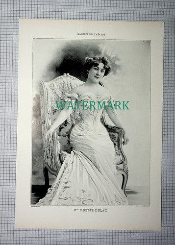 X1746) Mlle ODETTE DULAC Actress - c.1910 Antique Print/ Cutting