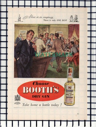 C7283) Booth's Dry Gin SMALL Advert - c.1950 / 60s Cutting
