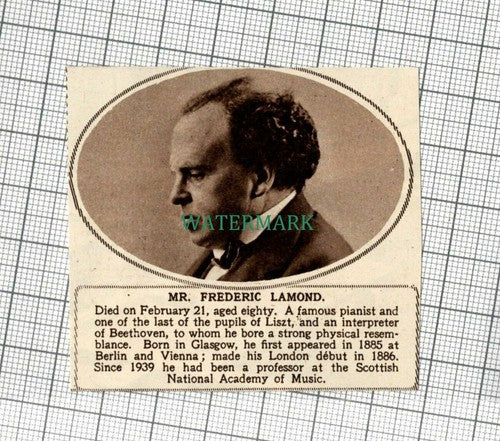 C2135) Mr Frederic Lamond Pianist Obituary - 1948 Clip SMALL!