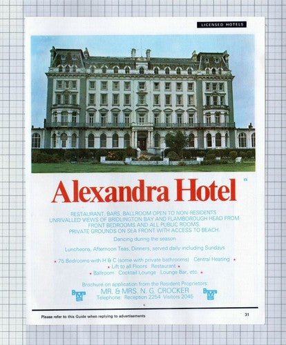 (5808) Shellbourne Hotel Bridlington Woodcock / Alexandra Hotel Crocker - 1973