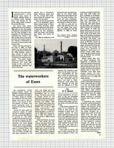 Alfred Francis Speed South East Essex Waterworks Dagenham - 1983 Article