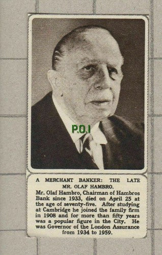 (5158) Mr Olaf Hambro Merchant Banker Hambros Bank 1961 SMALL Clip