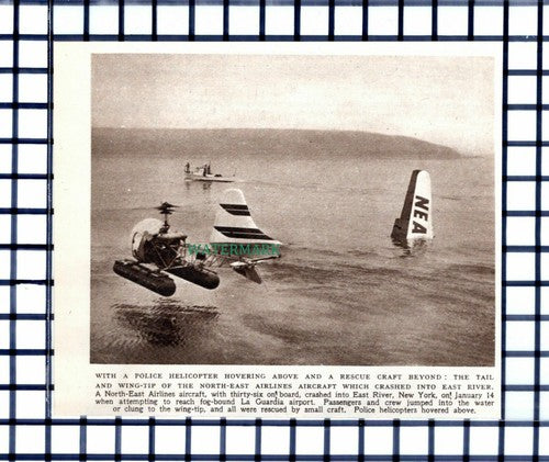C6390) North Easrt Airlnes East River New York Plane Crash - 1952 Cutting