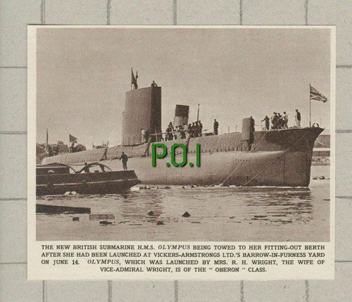 British Submarine HMS OLYMPUS - 1961 Small News Clipping