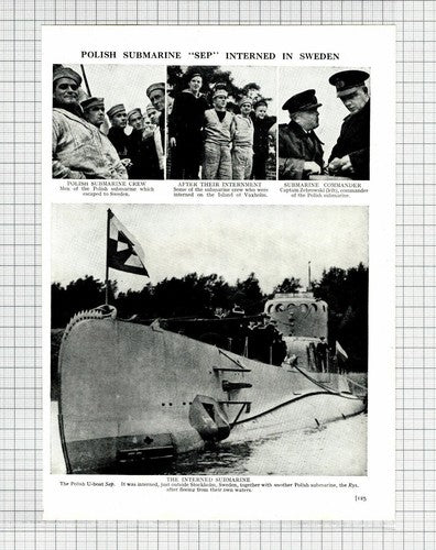 Polish Submarine SEP Captain Zebrowski World War 2 - 1939 Cutting / Print
