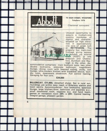 C6613) Rettendon Essex House Sale Advert - 1970 Cutting