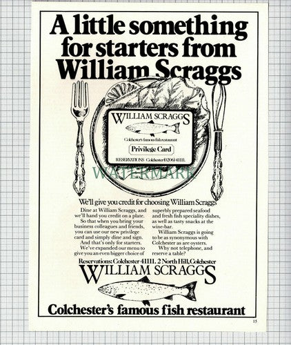 William Scraggs Colchester Essex Advert - 1982 Cutting / Print