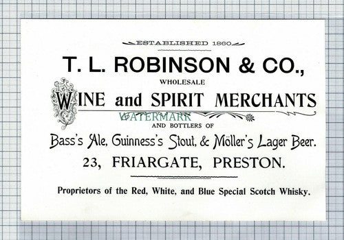 C7426) PRESTON T L Robinson & Co Wine Merchants Advert - 1902 Cutting