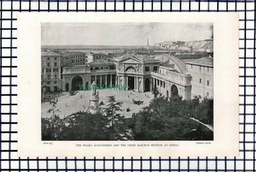 C6788) The Plaza Acquaverde Railway Station Genoa - c.1900 Cutting