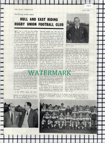 (7920) Hull & East Riding Rugby Football Club JE Gale Causland - 1965 Cutting