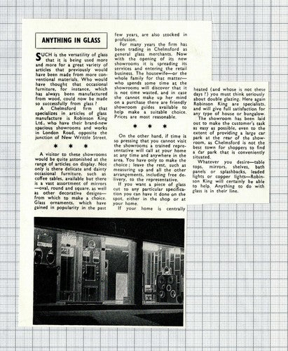 Robinson King Ltd Glass Chelmsford - 1968 Clipping