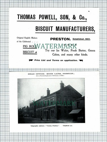 THOMAS POWELL SON & CO Biscuit PRESTON Advert - 1902 2-Part Cutting