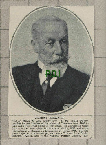 (C509) Viscount Ullswater James William Lowther House of Commons Obituary 1949