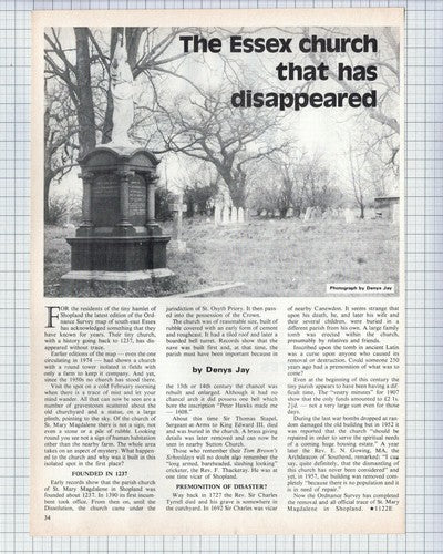(5578) St Mary Magdalene Church Shopland Essex Denys Jay - 1975 Article
