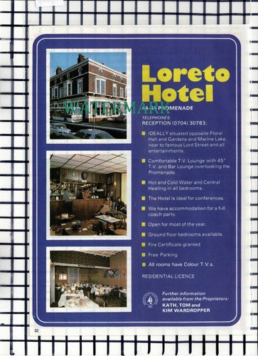 C6999) Sunningdale Hotel Leyland Rd Southport Loreto Wardropper - 1986 Advert