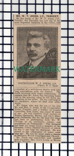 C6142) Mr W T Jones JP Meiros House Treorky Treorchy - 1916 Cutting