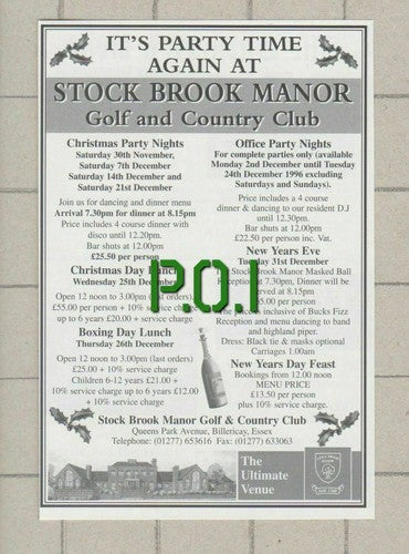 Stock Brook Manor Billericay Essex - 1996 Small Advert