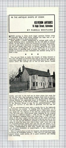 James Billings Kelvedon Antiques 16 High Street Kelvedon Essex - 1970 Clipping