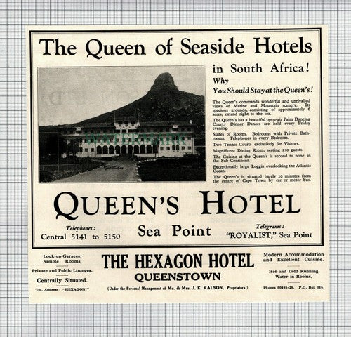 SOUTH AFRICA Cape Town Queen's Hotel - 1932 Advert
