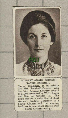 Nadine Gordimer Mrs Reinhold Cassirer Literary Award - 1961 Small Clipping