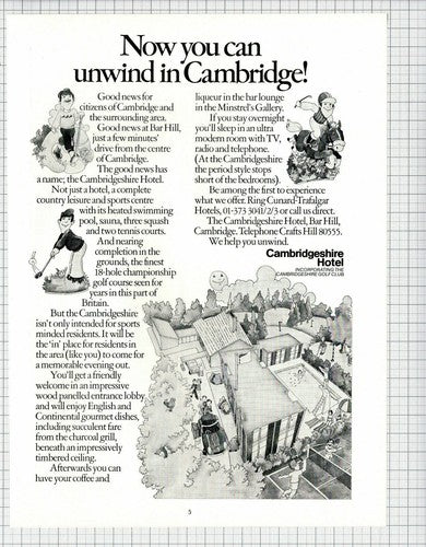 Cambridgeshire Hotel Bar Hill Cambridge - 1973 Advert