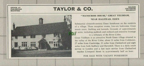 (C538) Manscross House Great Yeldham Essex House Sale Clip - 1966