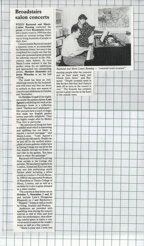 Raymond & Marie-Louise Banning Broadstairs Pianist - 1991 Cutting