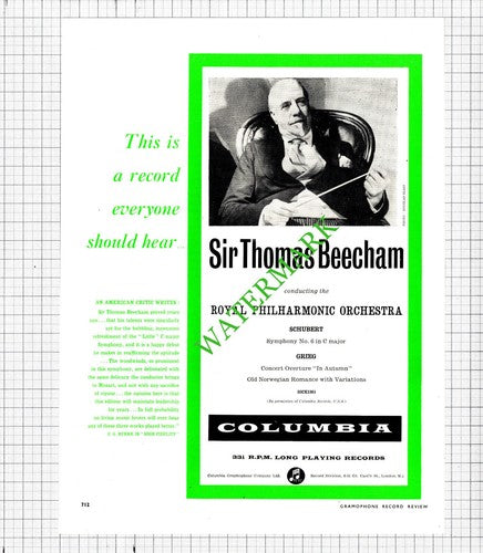 Columbia Records EP / Sir Thomas Beecham ADVERT - 1956 Cutting