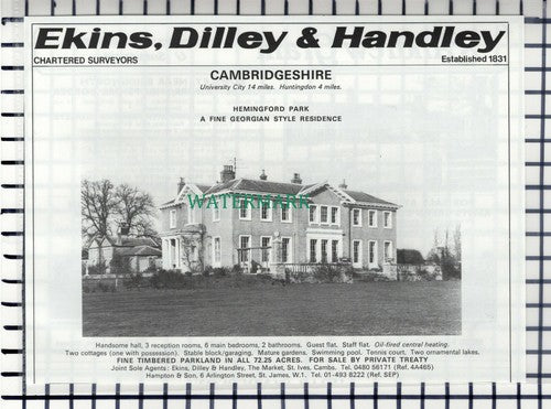 (7071) Hemingford Park Cambridgeshire House Sale Advert - 1978 Cutting