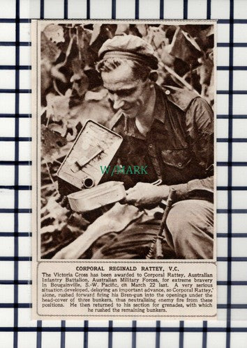 C6159) Corporal Reginal Rattey VC Australian Infantry ~ 1945 Cutting