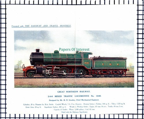C5234) Great Northern Railway GNR 2-6-0 Locomotive No 1640 - 1914 Cutting