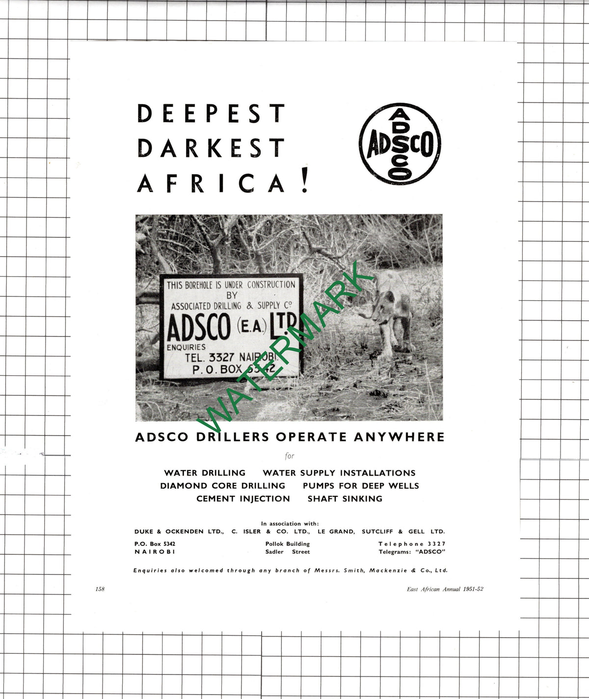 Adsco (E A ) Ltd Nairobi Kenya East Africa Associated Drilling - 1951 Advert