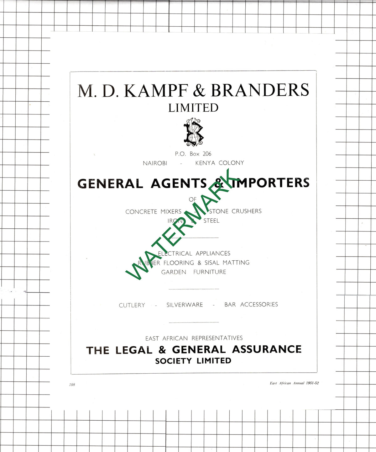 M D Kampf & Branders Ltd Nairobi Kenya East Africa - 1951 Advert