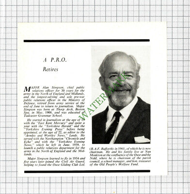 Major Alan Simpson Ouse Gliding Club Nun Monkton - 1969 Cutting