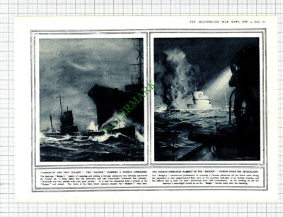 9691) The BADGER Ship Ramming German Submarine World War One - 1914 Book Print