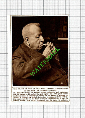 Dr Benedetto Croce Italian Philosopher Obituary - 1952 Cutting
