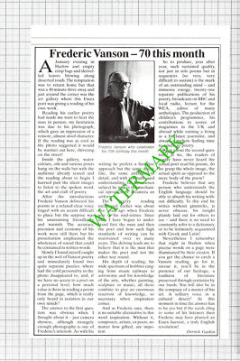 Frederic Vanson Essex Poet - 1989 Cutting