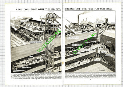 Inside A Coal Mine - c.1930s Two-Part Cutting / Print