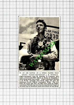 Flt Lt John M Nicholls Liverpool RAF Korea - 1952 Small Cutting