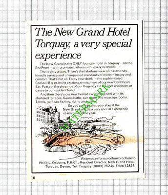 New Grand Hotel Torquay Small Advert Philip Osborne - 1974 Cutting