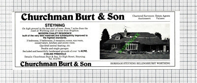 Steyning Sussex House Sale Advert - 1980 Cutting