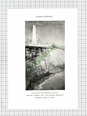 Cape Helles War Memorial Gallipoli Sir John J Burnet - 1925 Book Print