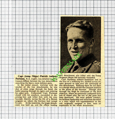 Capt Patrick Anthony Porteous RA World War Two Hero - 1940 Cutting
