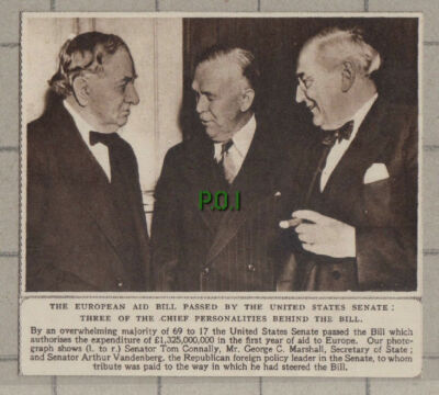 C1214) Senator Tom Connally Arthur Vandenberg George C Marshall - 1948 Clip