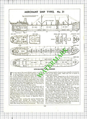 Specialized Ore Carrier SVEALAND AMERIKALAND Ship Diagram - 1930s Cutting