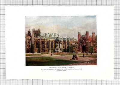 C7682) Trinity College The Great Court Cambridge - 1916 Print