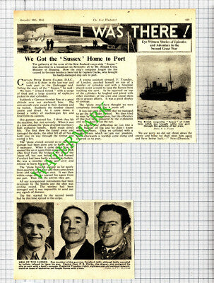 New Zealand Cargo Ship SUSSEX Croxford Trundley Captain Clarke WW2 -1940 Cutting