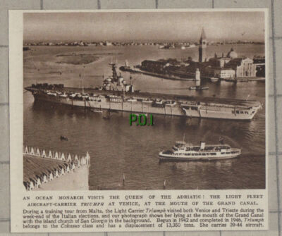 C1385) Light Fleet Aircraft Carrier TRIUMPH Venice Grand Canal - 1948 Clip