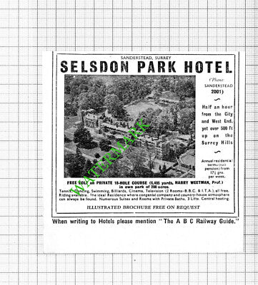 Selsdon Park Hotel Sanderstead Surrey Small Advert - 1964 Cutting
